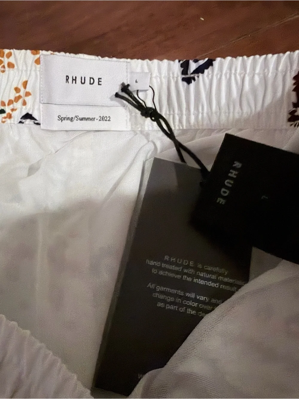 Rhude White Bandana Print Swim Shorts with Gold Drawstring